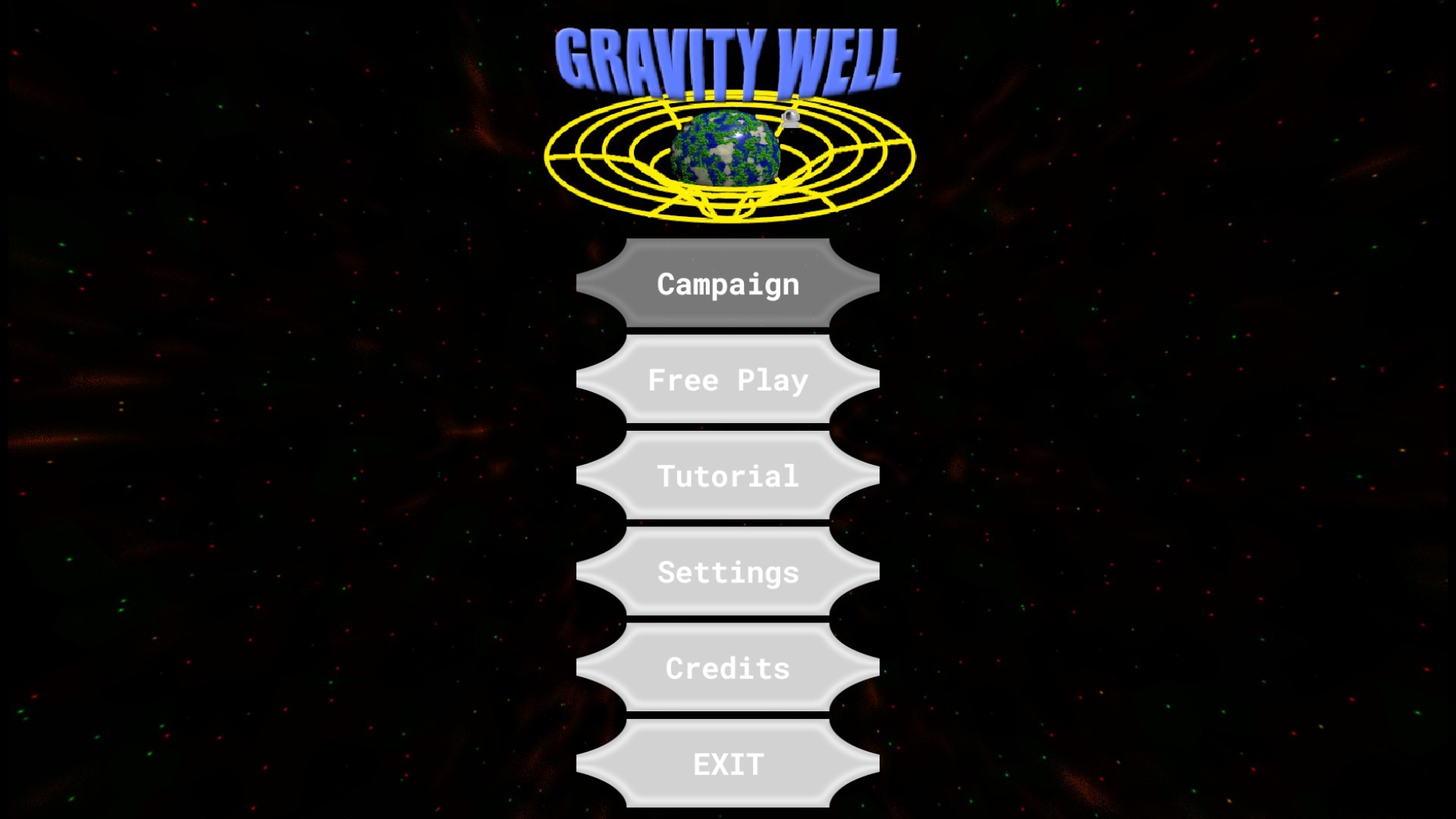 Gravity Well gameplay screenshot — Main menu
